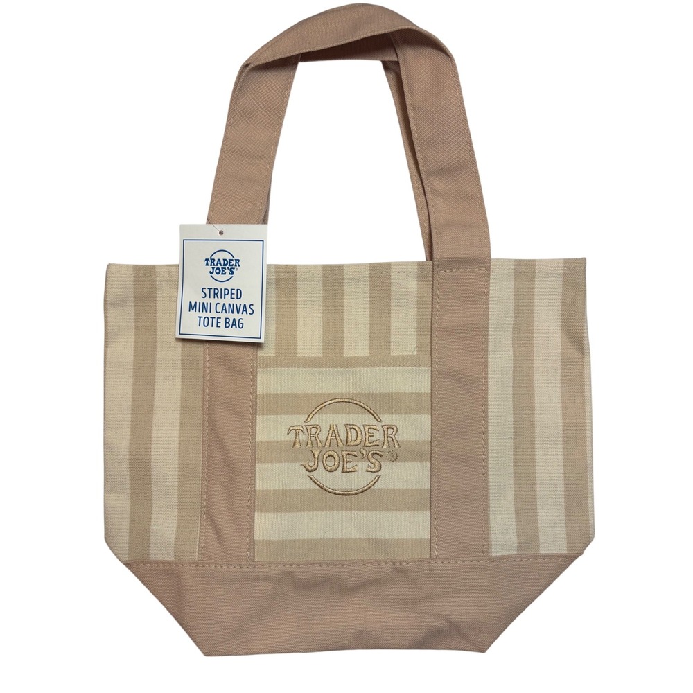 Trader Joes LIMITED EDITION NWTβ Striped Mini Canvas Tote Bag Beige Cream